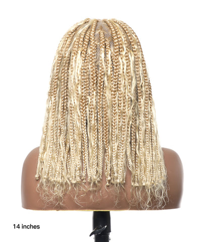 Perruque tressée sans nœuds 102 mèches, base triangulaire haute densité, boucles bohèmes, cheveux humains 14"