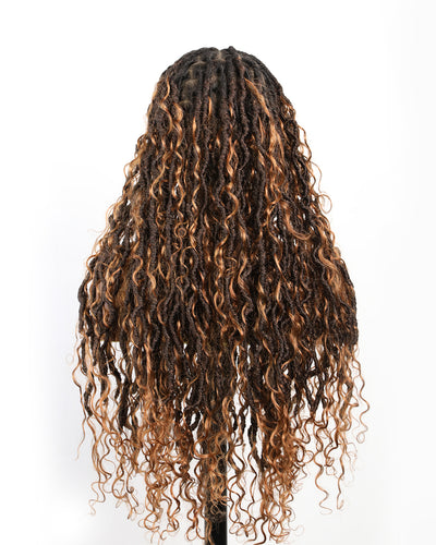 Perruque de Locs Boho sans nœuds en cheveux humains naturels avec boucles Boho et dentelle suisse HD, qualité salon