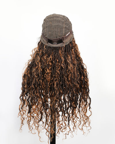 Perruque de Locs Boho sans nœuds en cheveux humains naturels avec boucles Boho et dentelle suisse HD, qualité salon