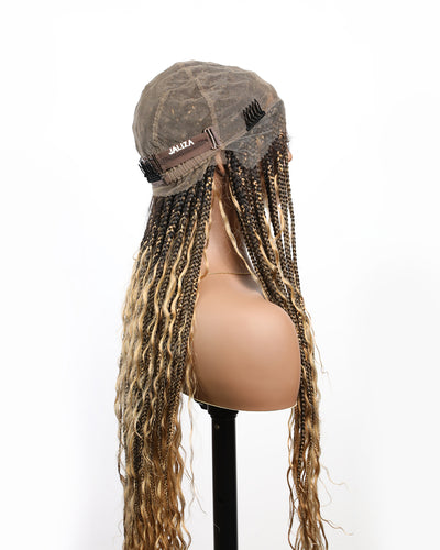 Swiss HD Full Lace Human Hair Boho Curls 36" Knotless Boho Box Braided Wig