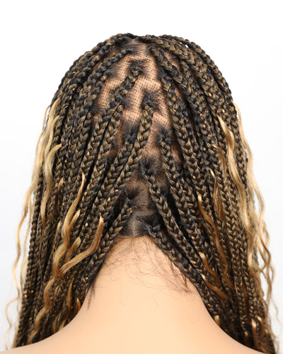 Swiss HD Full Lace Human Hair Boho Curls 36" Knotless Boho Box Braided Wig