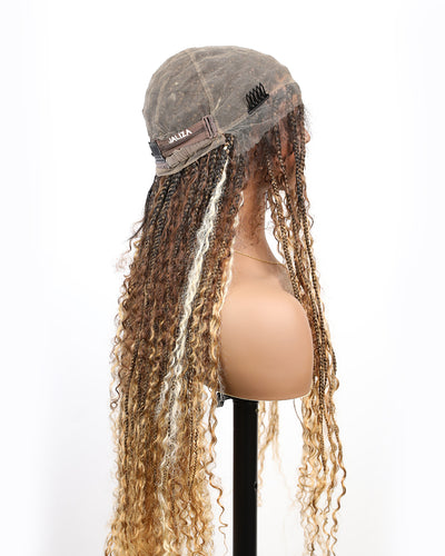 Solana - Cheveux Humains Pré-décolorés Dentelle Suisse HD Mélange Full Lace Couleur 1B 4 30 27 613 Perruque Tressée Boho Style Boho Box en Cheveux Humains