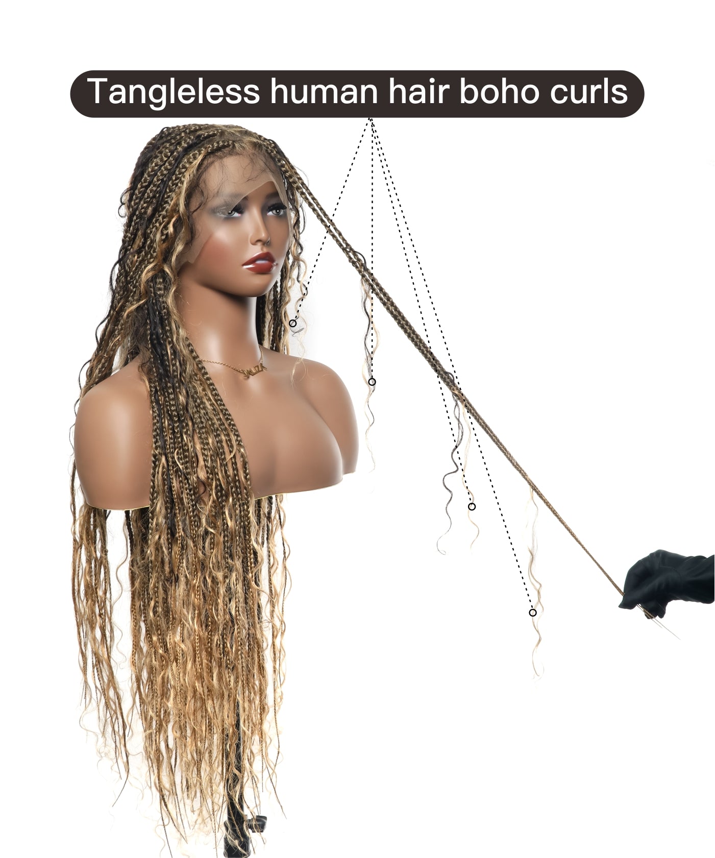Perruque tressée Human Hair Boho Box en dentelle HD 36 pouces 100 mèches - Bordeaux clair