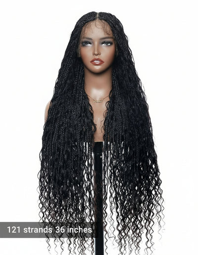 Kiki - Perruque tressée de type "Boho Box Braids" en dentelle suisse HD, pré-décolorée, 36 pouces
