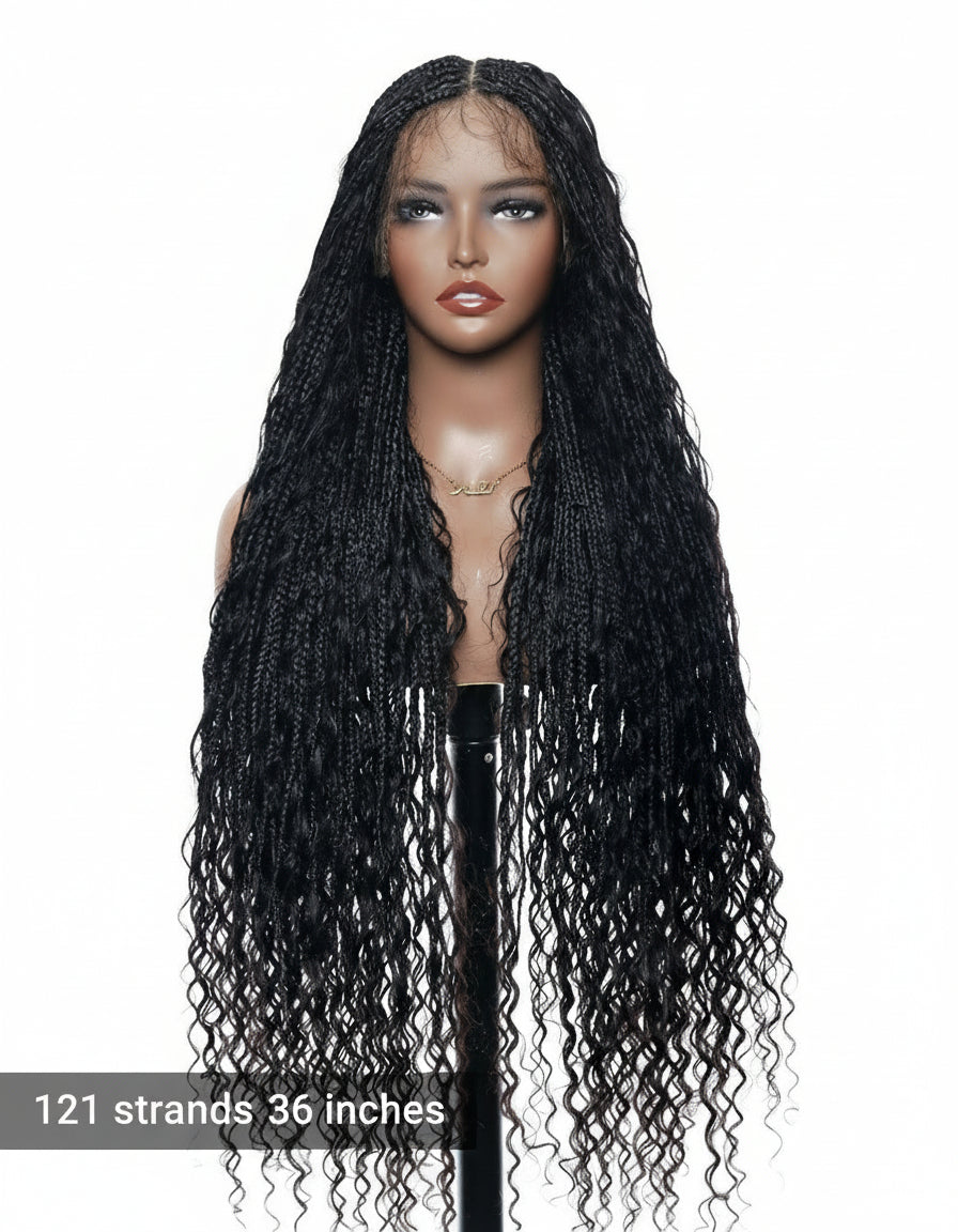 Kiki - Perruque tressée de type "Boho Box Braids" en dentelle suisse HD, pré-décolorée, 36 pouces