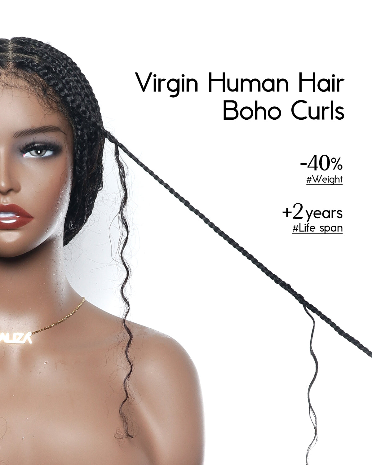 Kiki - Perruque tressée de type "Boho Box Braids" en dentelle suisse HD, pré-décolorée, 36 pouces