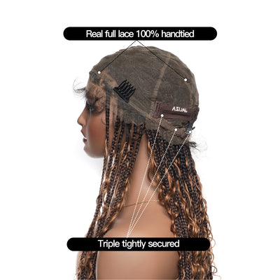 Perruque tressée carrée bohème sans nœuds, cheveux humains, base triangulaire, boucles bohèmes 36" HD, densité totale, 99 mèches