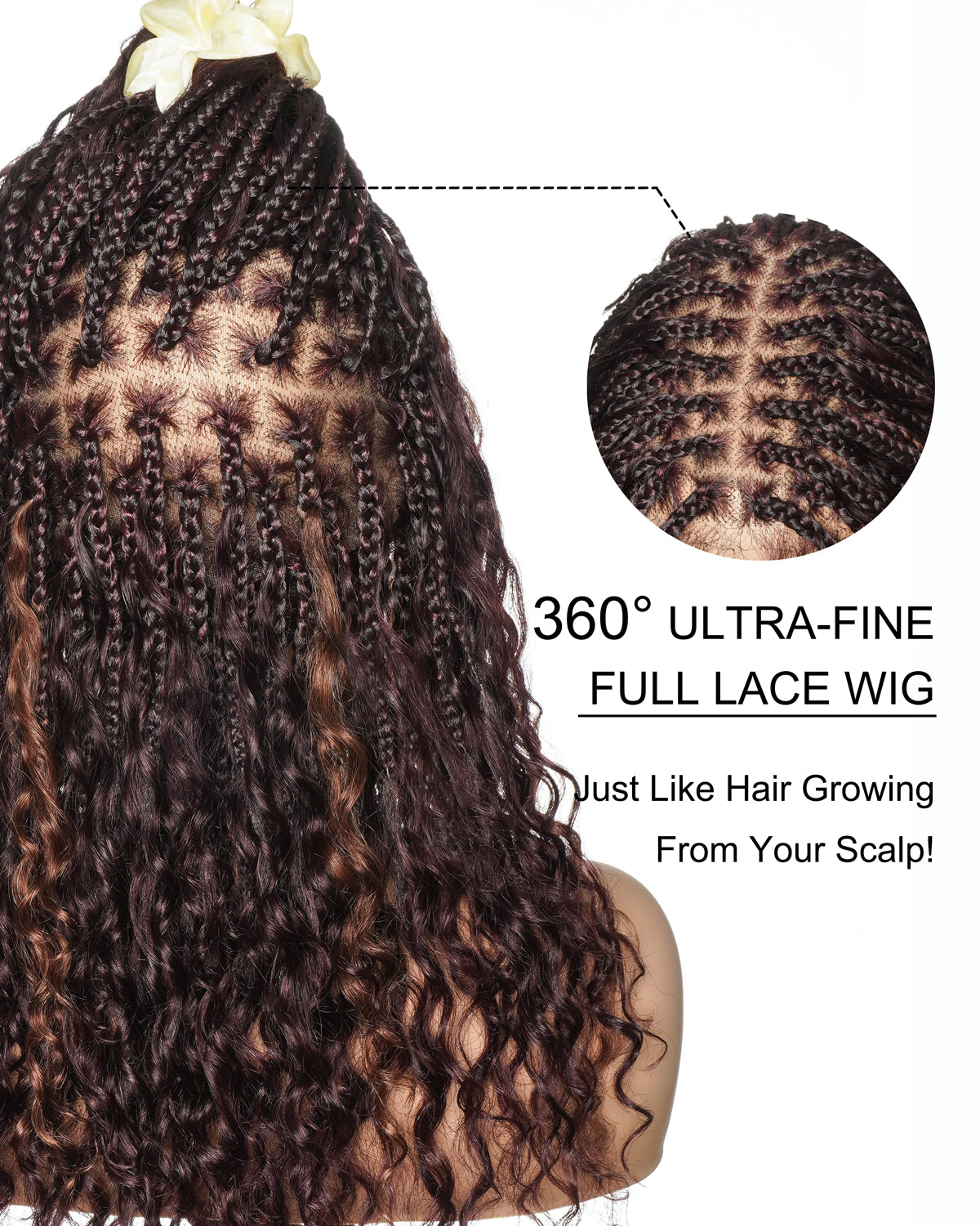 Lumina - 18" Piano Color Swiss HD Full Lace Human Hair Boho Braided Wig