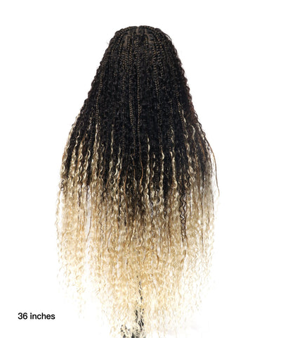Perruque tressée Diane's 36" avec dentelle, cheveux humains pré-décolorés, style bohème ombré (très volumineuse)