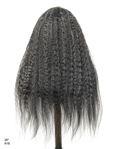 Perruque de 26" avec Couronne Semi-Tressée (Cornrows) Multiple et Cheveux Humains Crépus Extra Volumineux