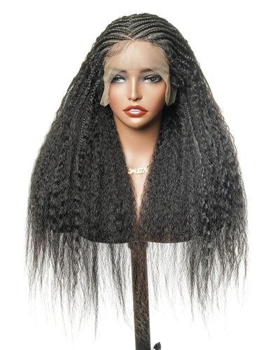 Perruque de 26" avec Couronne Semi-Tressée (Cornrows) Multiple et Cheveux Humains Crépus Extra Volumineux
