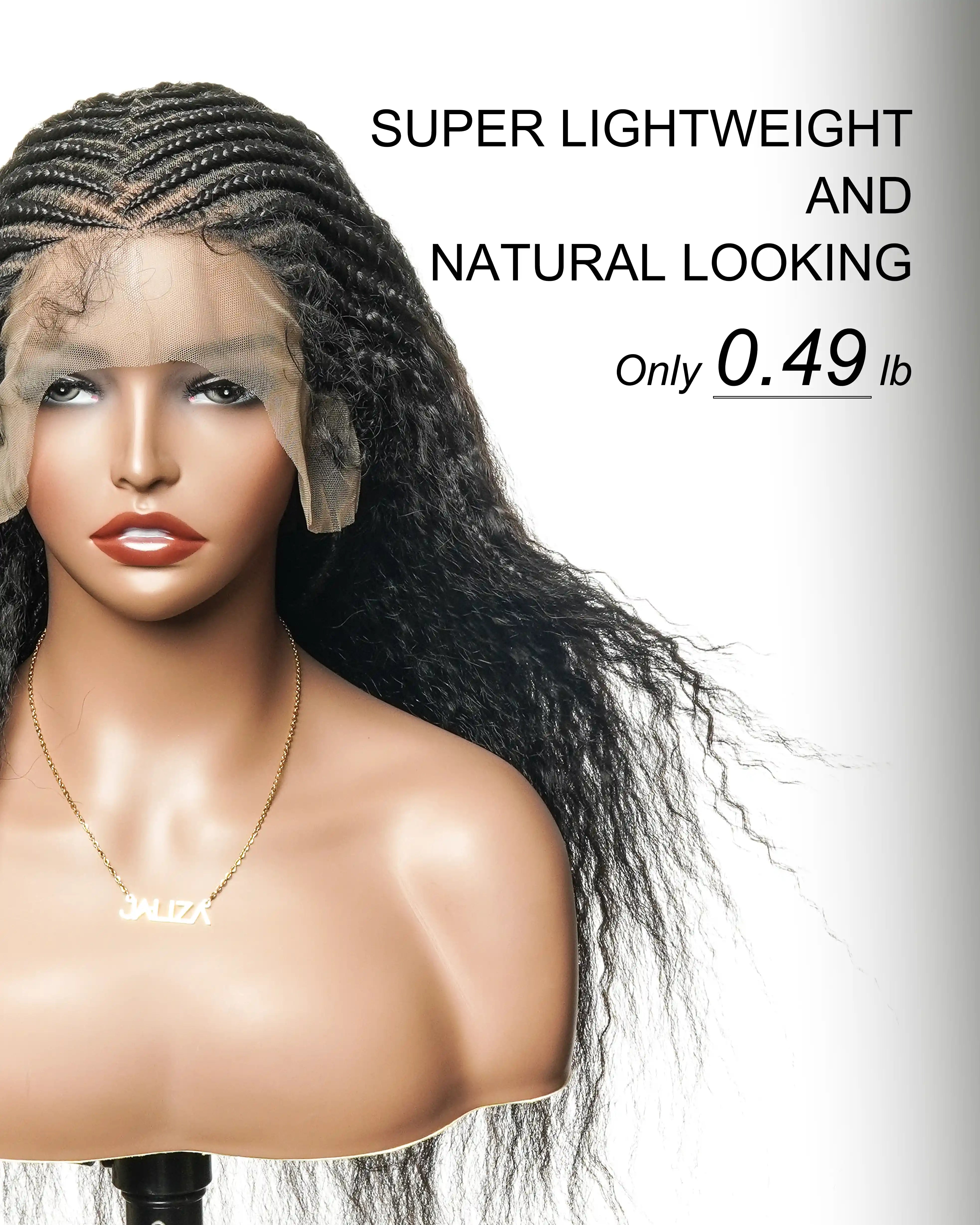 Perruque de 26" avec Couronne Semi-Tressée (Cornrows) Multiple et Cheveux Humains Crépus Extra Volumineux