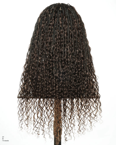 Perruque tressée sans colle en dentelle intégrale Avery 24" avec boucles Boho Fulani Water Wave