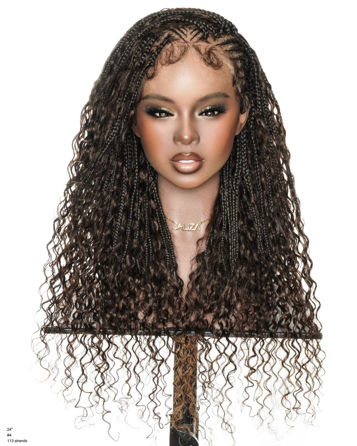 Perruque tressée sans colle en dentelle intégrale Avery 24" avec boucles Boho Fulani Water Wave