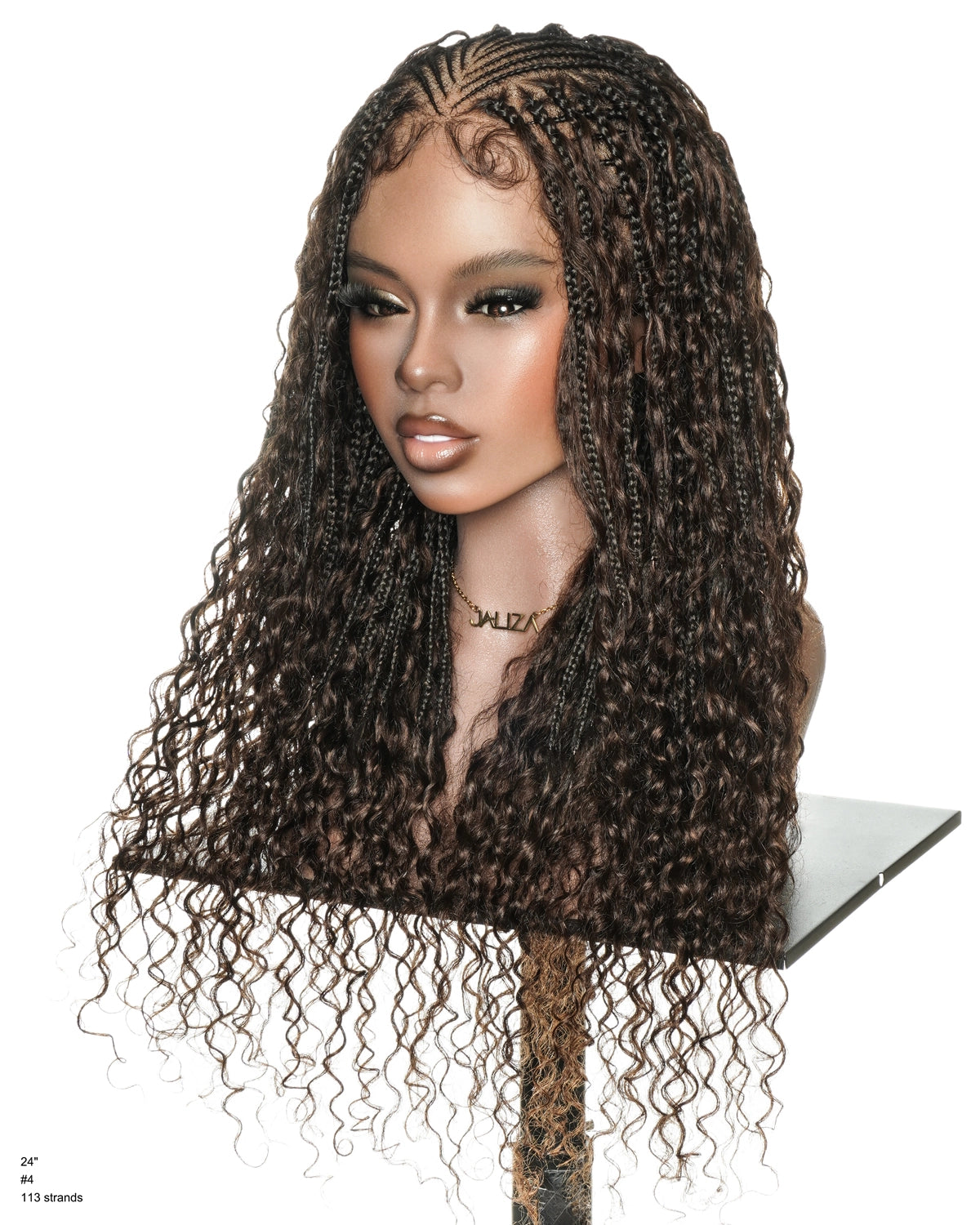 Perruque tressée sans colle en dentelle intégrale Avery 24" avec boucles Boho Fulani Water Wave