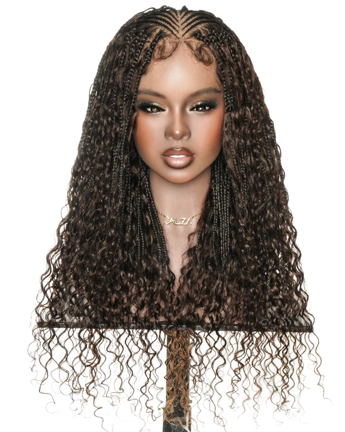 Perruque tressée sans colle en dentelle intégrale Avery 24" avec boucles Boho Fulani Water Wave