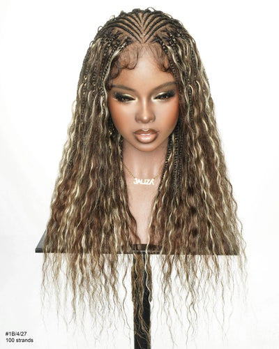 JALIZA 24 inch Blend Blond 1B/4/27 Boho Box Braids Pre-bleached Full Lace Braided Wig (Mannequin - Front View)