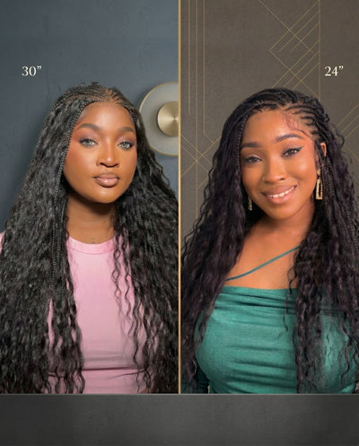 Avery - Perruque Tressée Complète en Cheveux Humains Pré-décolorés en 2 Étapes, Modèle Cornrows, avec Boucles Boho