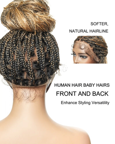 Perruque tressée de type "Boho Box Braided" avec 88 mèches nouées en dentelle, cheveux humains décolorés à l'avance de 24 pouces