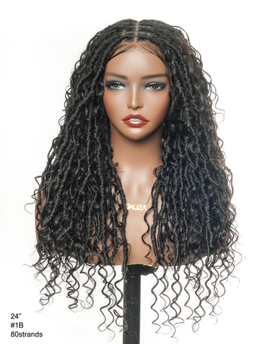Perruque de Locs Boho sans nœuds en cheveux humains naturels avec boucles Boho et dentelle suisse HD, qualité salon