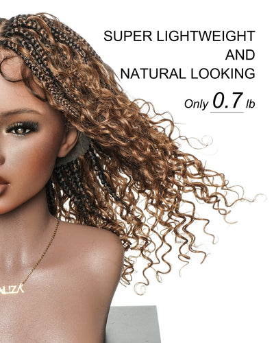 Cleo - Perruque sans colle avec tresses bohèmes ondulées en dentelle suisse HD, 16 pouces, coupe Golden Globe