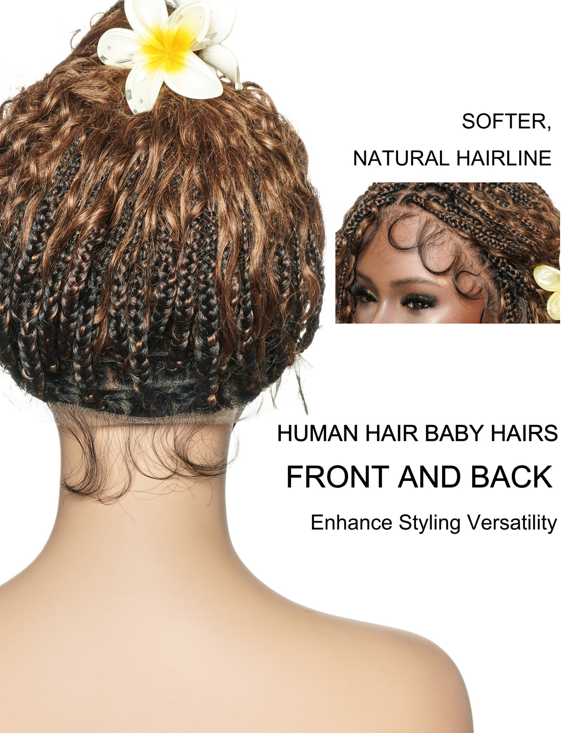 Cleo - Perruque sans colle avec tresses bohèmes ondulées en dentelle suisse HD, 16 pouces, coupe Golden Globe