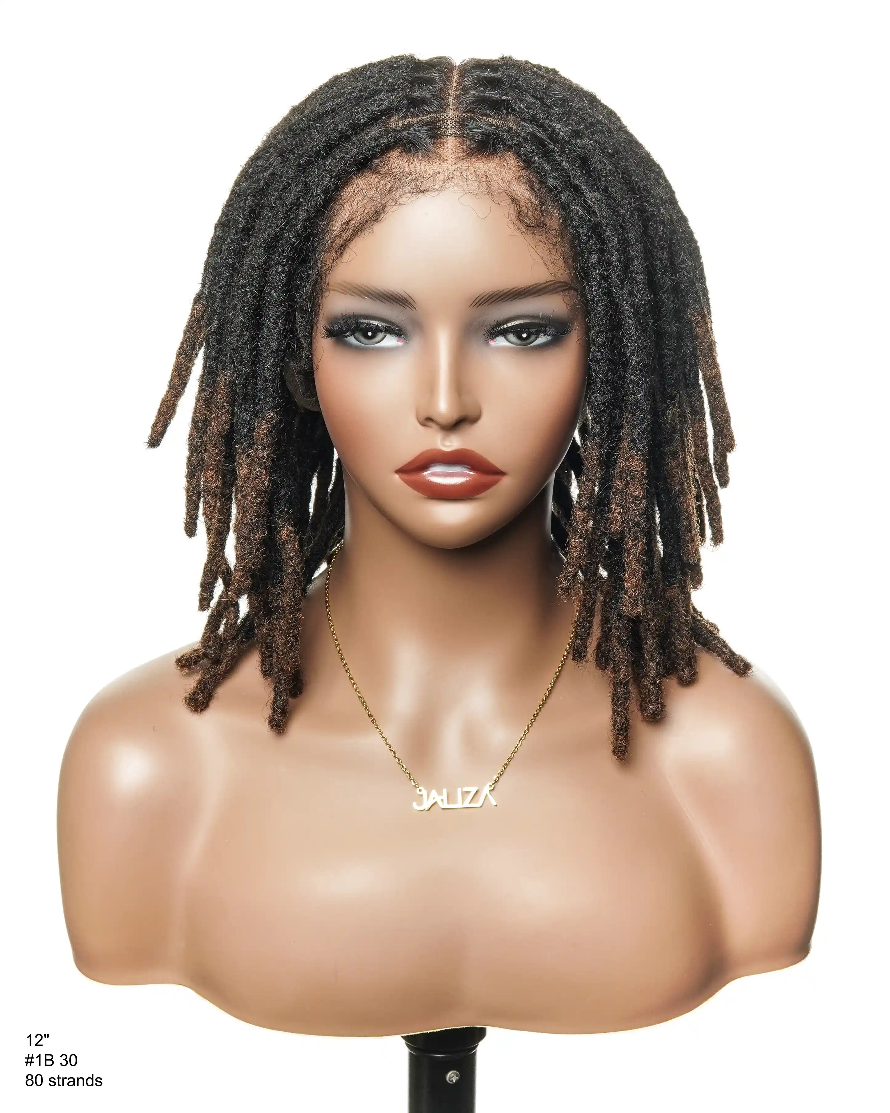 Perruque en dentelle complète Swiss HD pré-blanchie, 100 % cheveux naturels, dreadlocks de 12" qualité salon (une seule tresse mesure 6.5"-8.2")