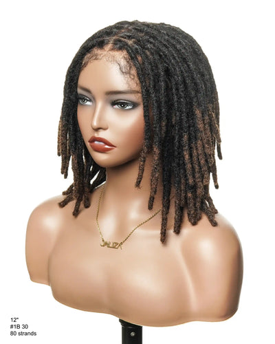 Perruque en dentelle complète Swiss HD pré-blanchie, 100 % cheveux naturels, dreadlocks de 12" qualité salon (une seule tresse mesure 6.5"-8.2")