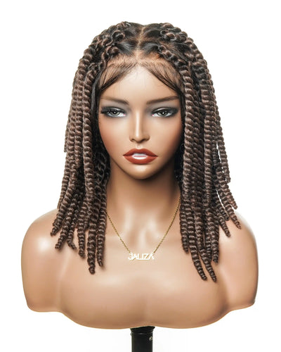 Perruque tressée de 14 pouces, jumbo twist souple pré-décoloré, base en dentelle, HD entièrement en dentelle, cheveux humains