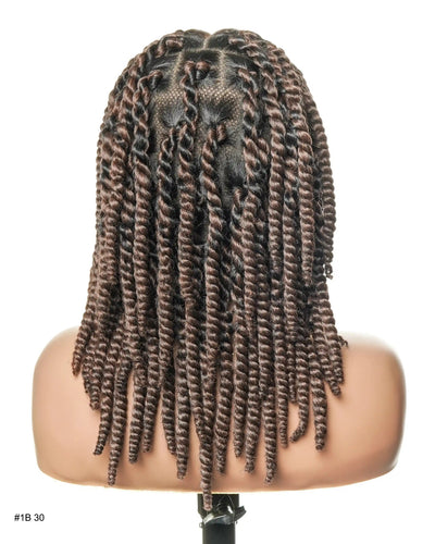 Perruque tressée de 14 pouces, jumbo twist souple pré-décoloré, base en dentelle, HD entièrement en dentelle, cheveux humains