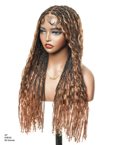 Perruque tressée de type "Boho Box Braided" avec 88 mèches nouées en dentelle, cheveux humains décolorés à l'avance de 24 pouces