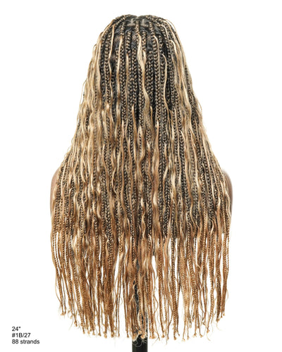 Perruque tressée de type "Boho Box Braided" avec 88 mèches nouées en dentelle, cheveux humains décolorés à l'avance de 24 pouces