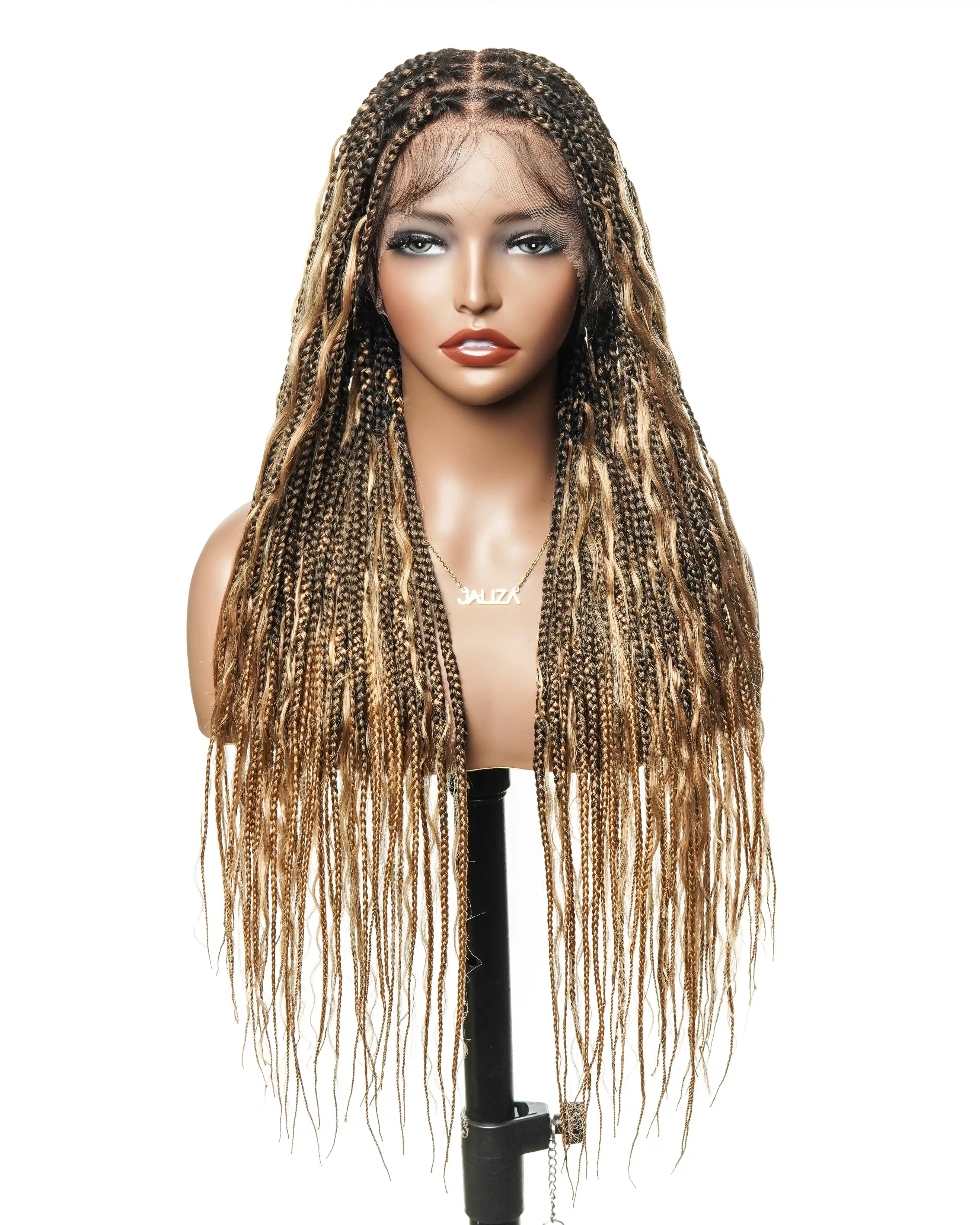 Perruque tressée de 30 pouces en cheveux humains pré-décolorés, légère, boucles bohèmes