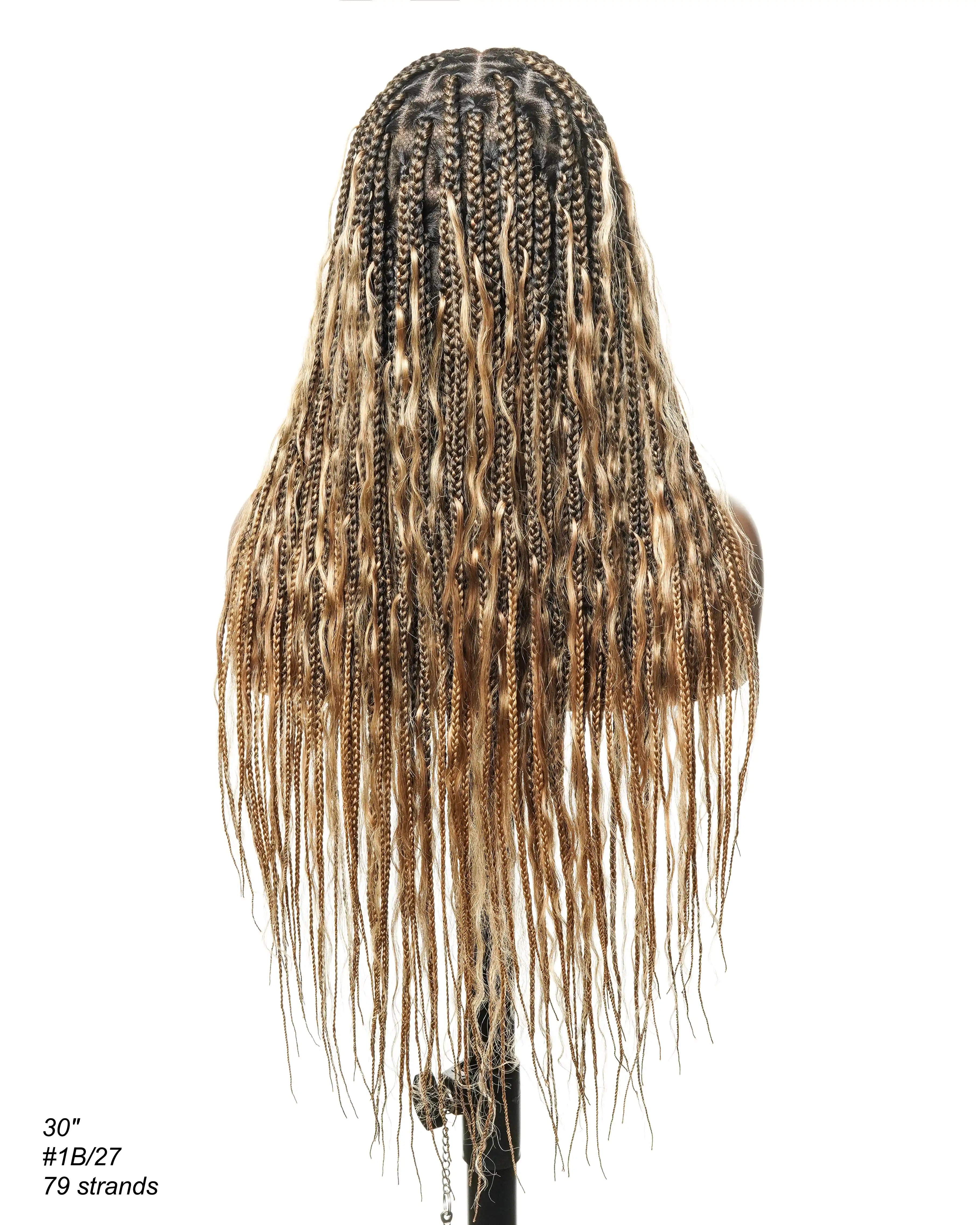 Perruque tressée de 30 pouces en cheveux humains pré-décolorés, légère, boucles bohèmes