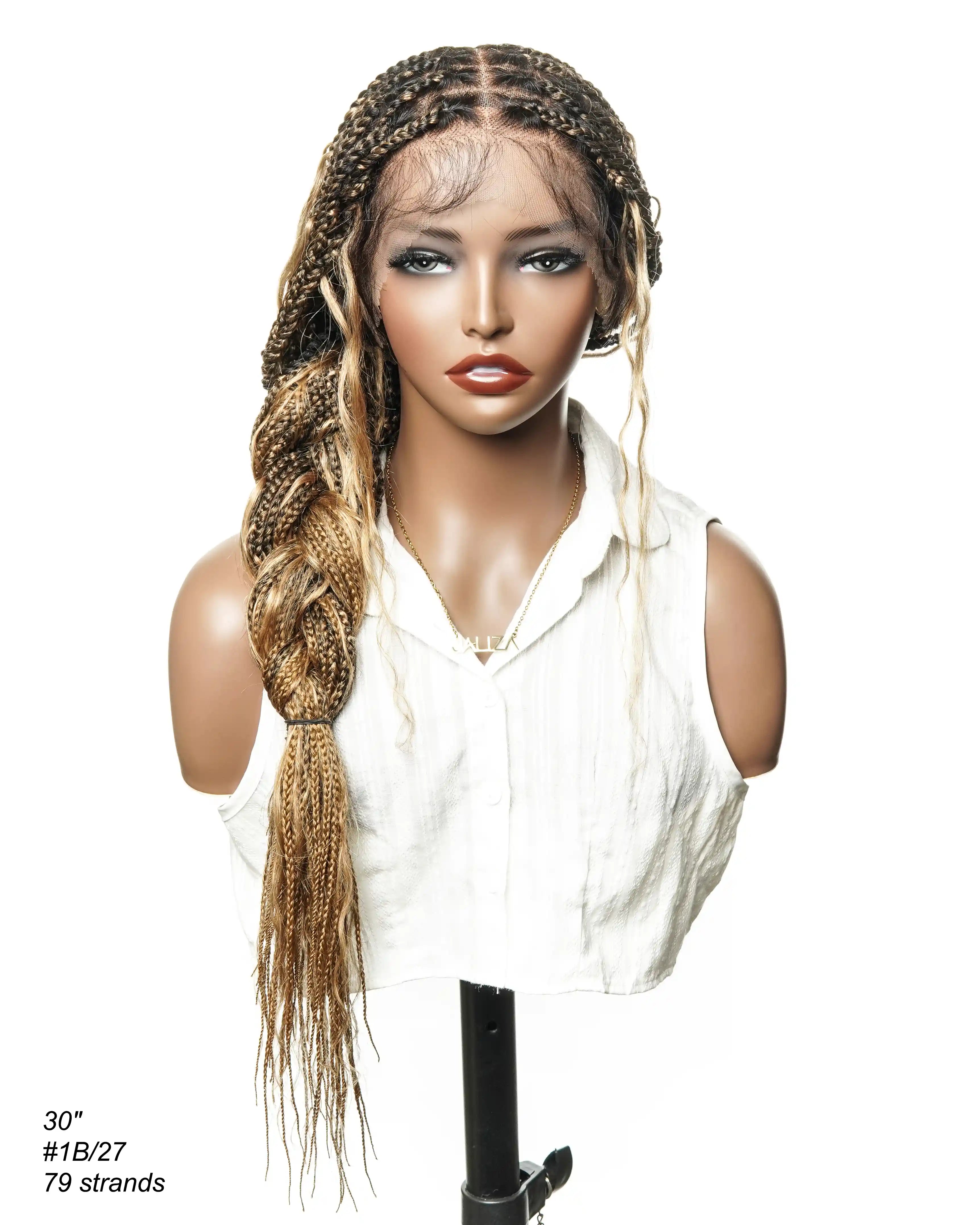 Perruque tressée de 30 pouces en cheveux humains pré-décolorés, légère, boucles bohèmes