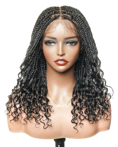 Nina - Perruque tressée sans colle, petite tête, bouts bouclés (bonnet petite taille pour petite tête)