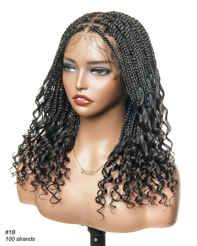 Nina - Perruque tressée sans colle, petite tête, bouts bouclés (bonnet petite taille pour petite tête)