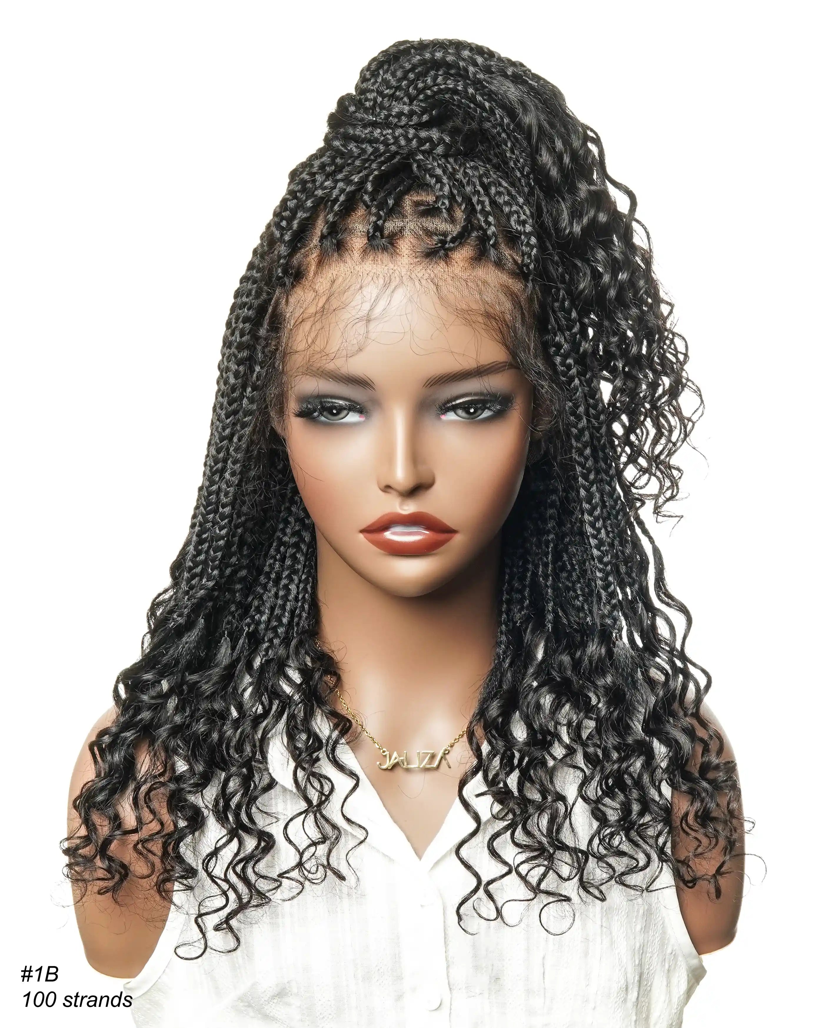 Nina - Perruque tressée sans colle, petite tête, bouts bouclés (bonnet petite taille pour petite tête)