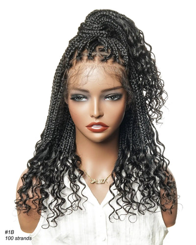 Nina - Perruque tressée sans colle, petite tête, bouts bouclés (bonnet petite taille pour petite tête)