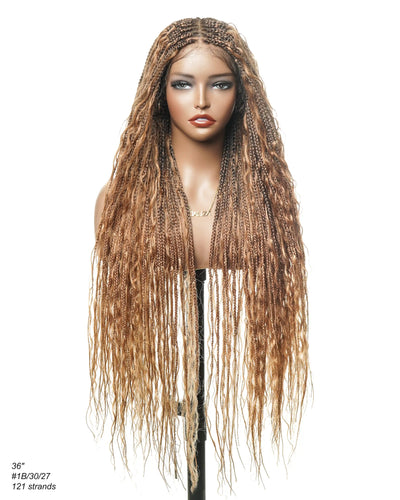 Perruque tressée de style Boho sans nœuds, haute densité, 121 mèches, couleur mélangée #30/27, dentelle HD pré-décolorée, 36 pouces