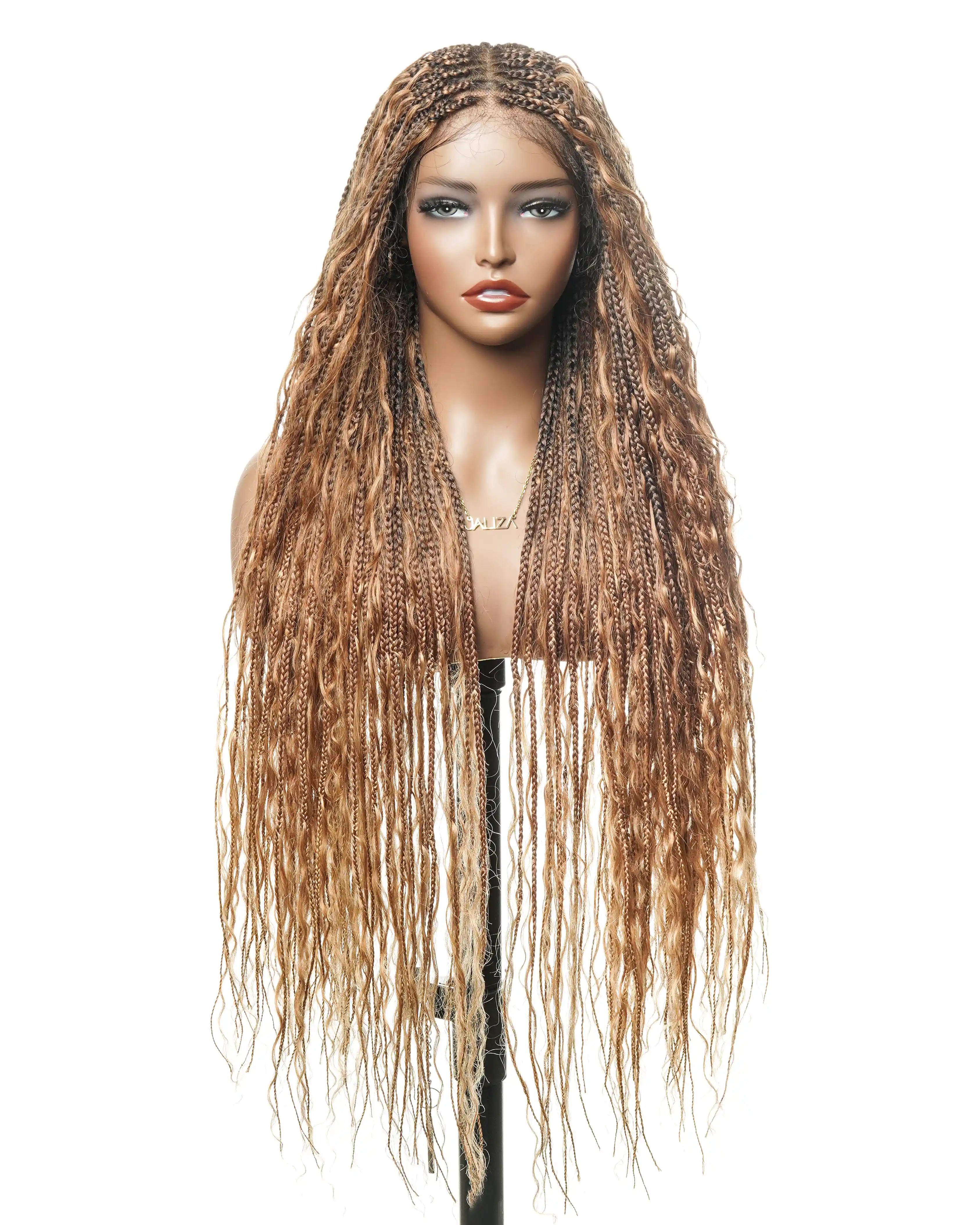 Perruque tressée de style Boho sans nœuds, haute densité, 121 mèches, couleur mélangée #30/27, dentelle HD pré-décolorée, 36 pouces