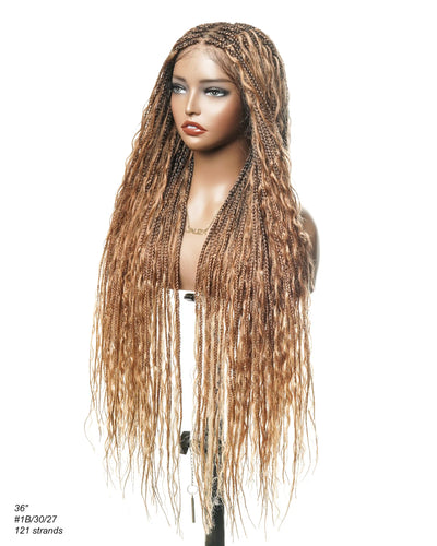 Perruque tressée de style Boho sans nœuds, haute densité, 121 mèches, couleur mélangée #30/27, dentelle HD pré-décolorée, 36 pouces