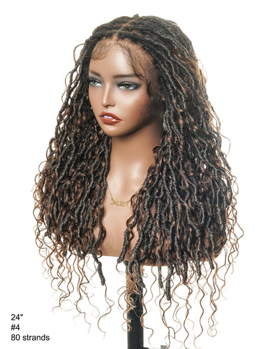 Perruque de Locs Boho sans nœuds en cheveux humains naturels avec boucles Boho et dentelle suisse HD, qualité salon