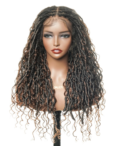 Perruque de Locs Boho sans nœuds en cheveux humains naturels avec boucles Boho et dentelle suisse HD, qualité salon