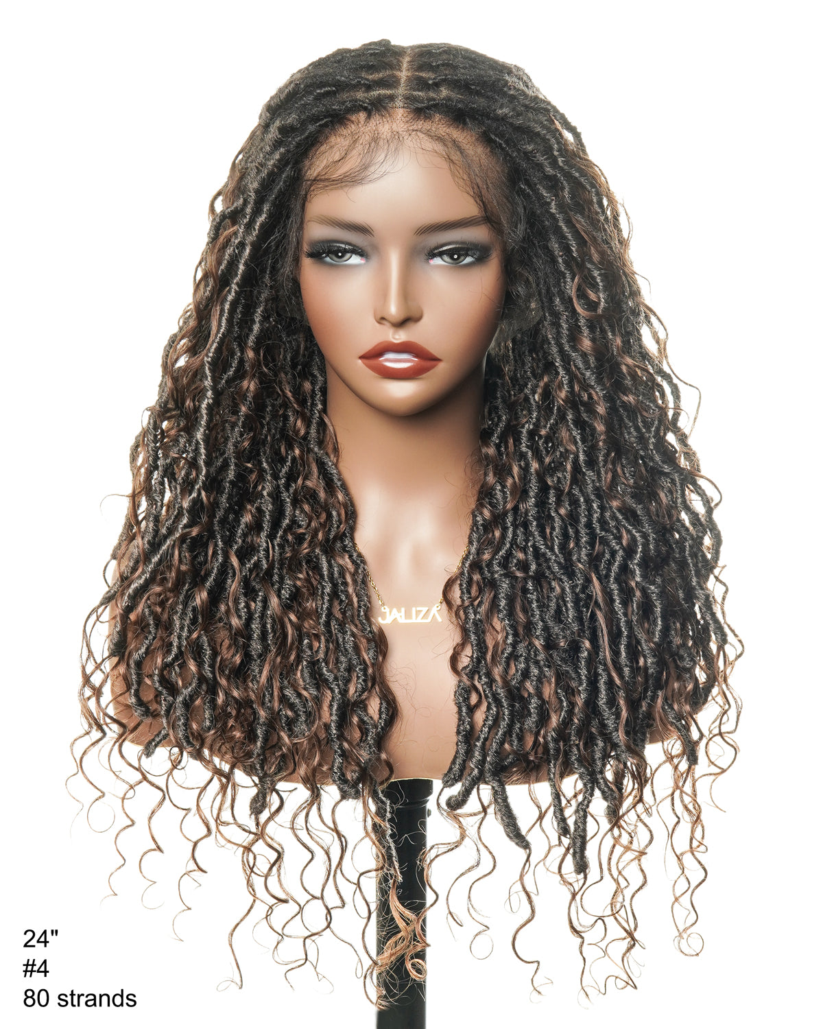 Racines brun foncé #4 - Perruque en cheveux humains pré-décolorés avec dentelle et locs boho en cheveux humains 24"