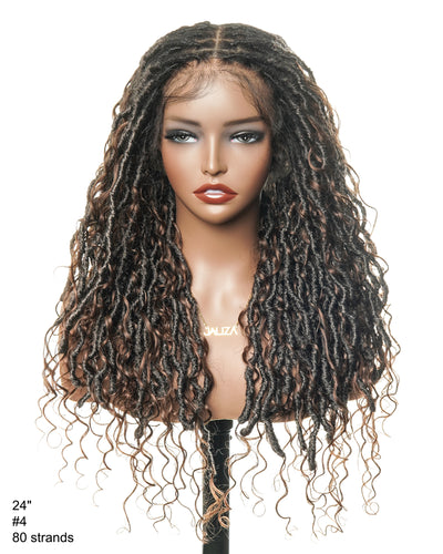 Racines brun foncé #4 - Perruque en cheveux humains pré-décolorés avec dentelle et locs boho en cheveux humains 24"