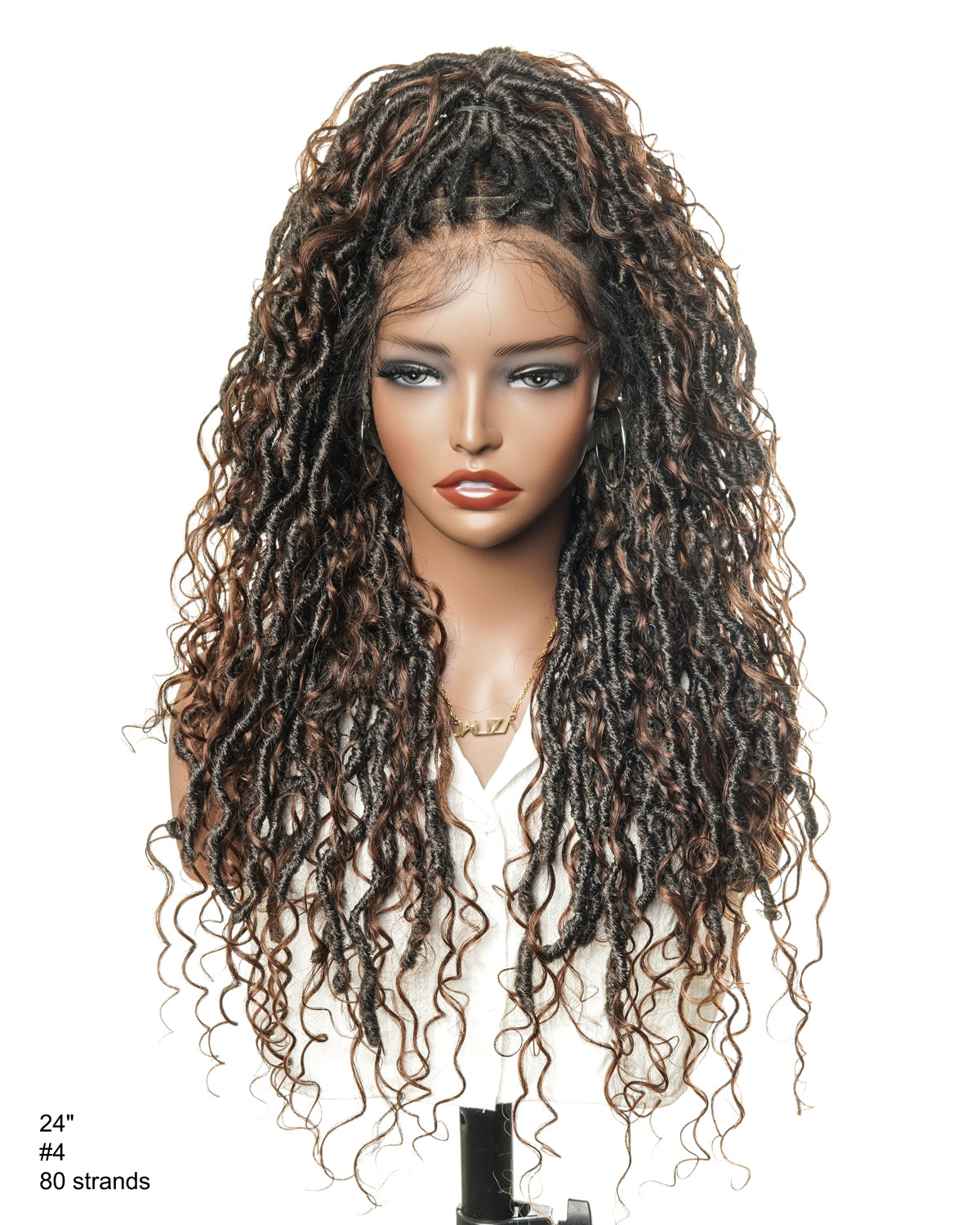 Racines brun foncé #4 - Perruque en cheveux humains pré-décolorés avec dentelle et locs boho en cheveux humains 24"