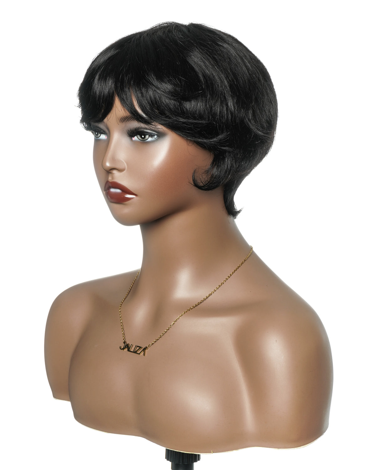 Perruque courte 100 % cheveux naturels sans colle coupe pixie ultra confortable pour cuirs chevelus sensibles