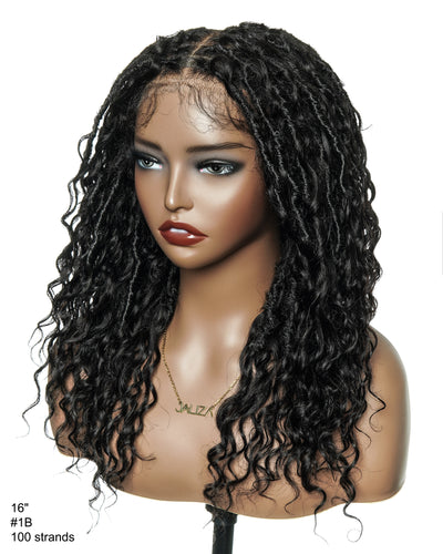 Perruque de Locs Boho sans nœuds en cheveux humains naturels avec boucles Boho et dentelle suisse HD, qualité salon