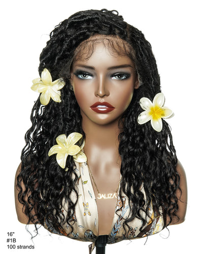 Lola - Perruque Boho Locs suisse HD pré-blanchie de 16 po avec boucles Boho en cheveux naturels
